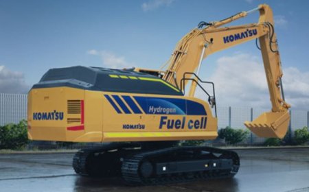 Komatsu introduces a concept machine for a medium-sized hydraulic excavator powered by a hydrogen fuel cell.
