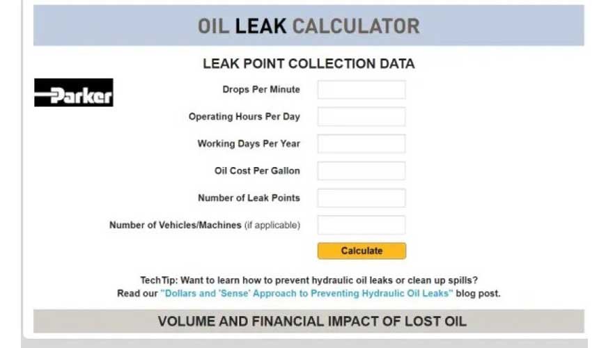 Parker oil leak calculator
