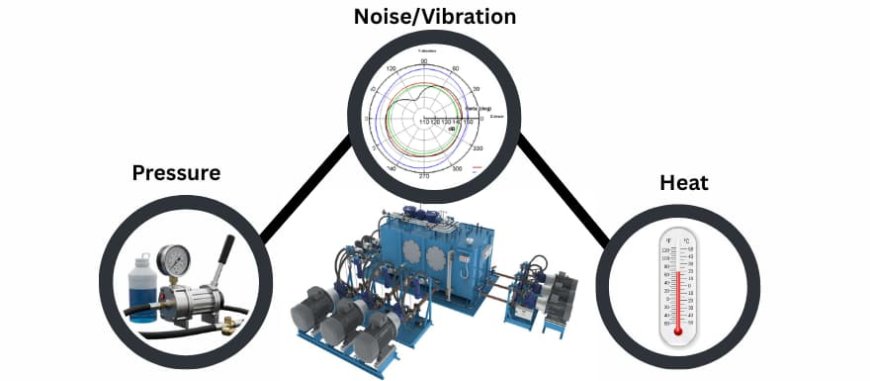 The main causes of pressure, heat, and noise/vibration in a hydraulic or fluid power system