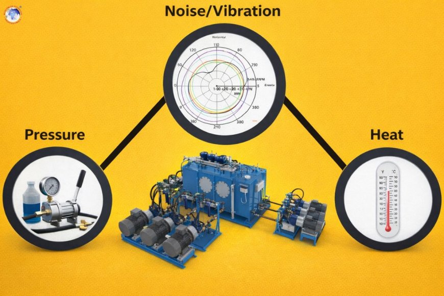 The main causes of pressure, heat, and noise/vibration in a hydraulic or fluid power system