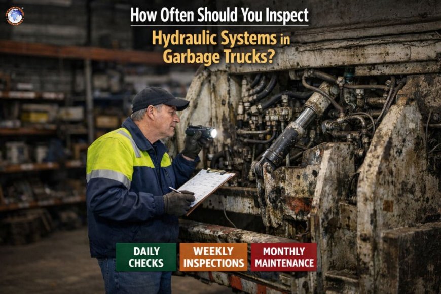 How often should you inspect hydraulic systems in garbage trucks?