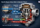 How do bypass valves work in hydraulic filters?