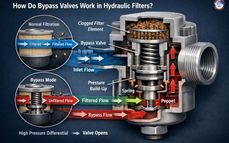 How do bypass valves work in hydraulic filters?