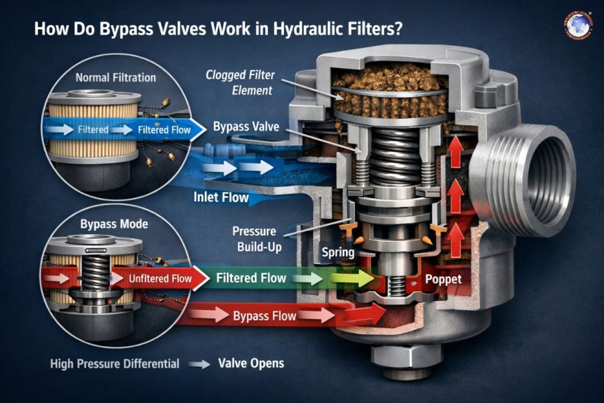 How do bypass valves work in hydraulic filters?
