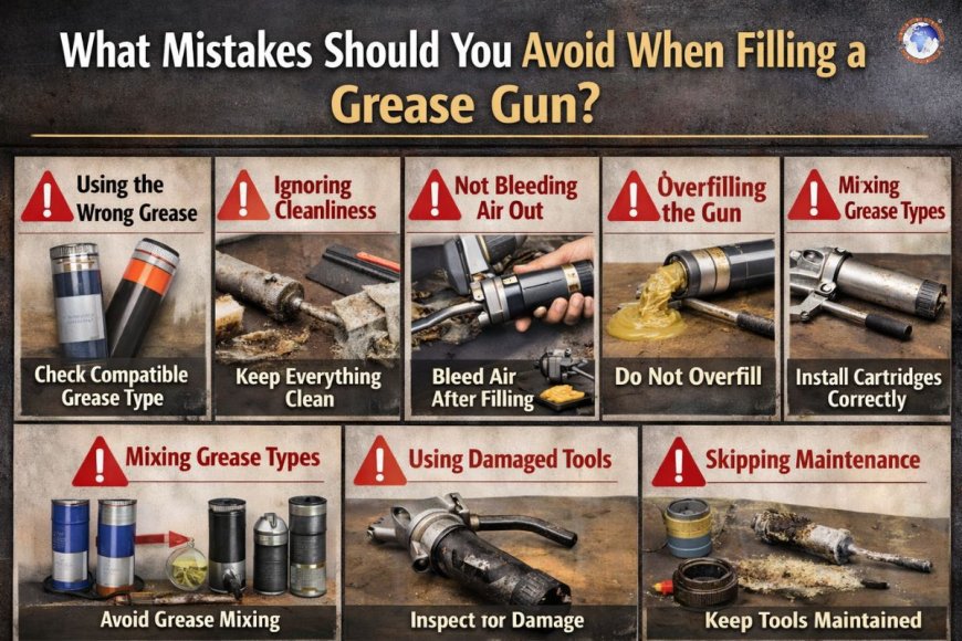 What mistakes should you avoid when filling a grease gun?