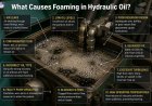 What causes foaming in hydraulic oil?