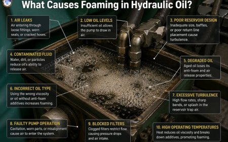 What causes foaming in hydraulic oil?
