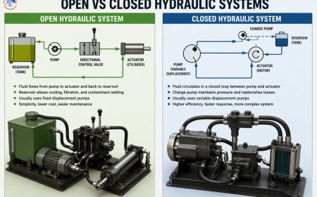 What is the difference between open and closed hydraulic systems?