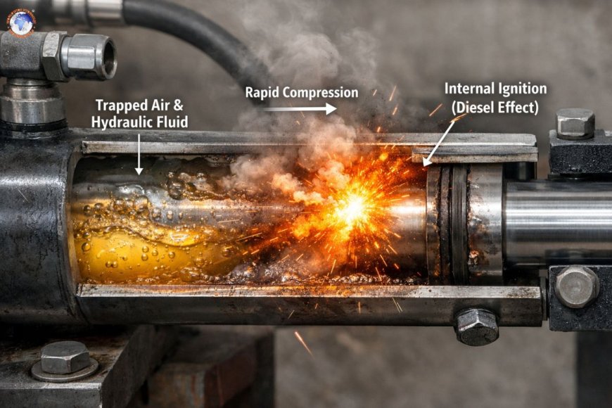 What is the diesel effect in a hydraulic cylinder?