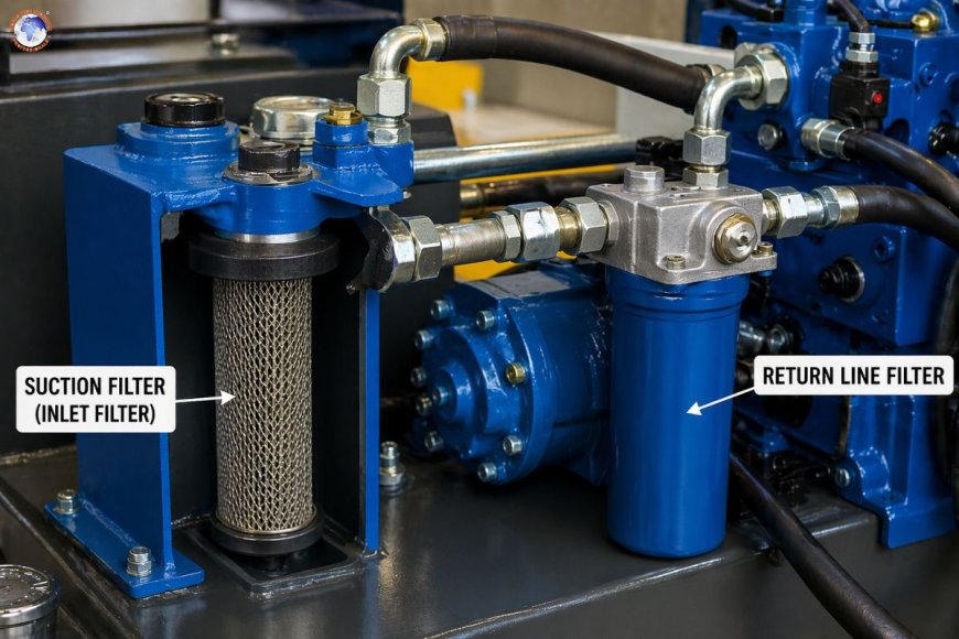 What two types of filters are used in a hydraulic system?