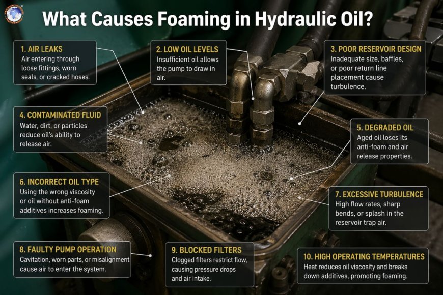 What causes foaming in hydraulic oil?
