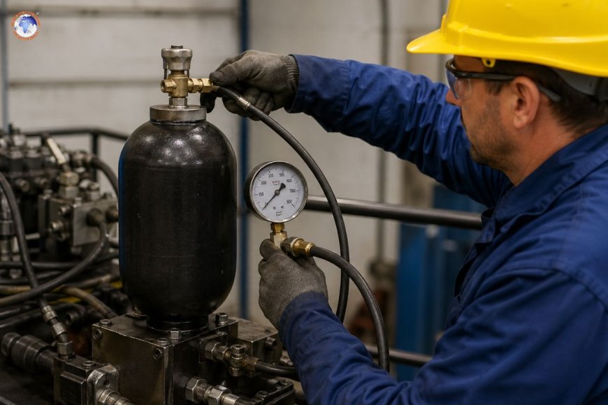 How to charge a hydraulic accumulator safely?