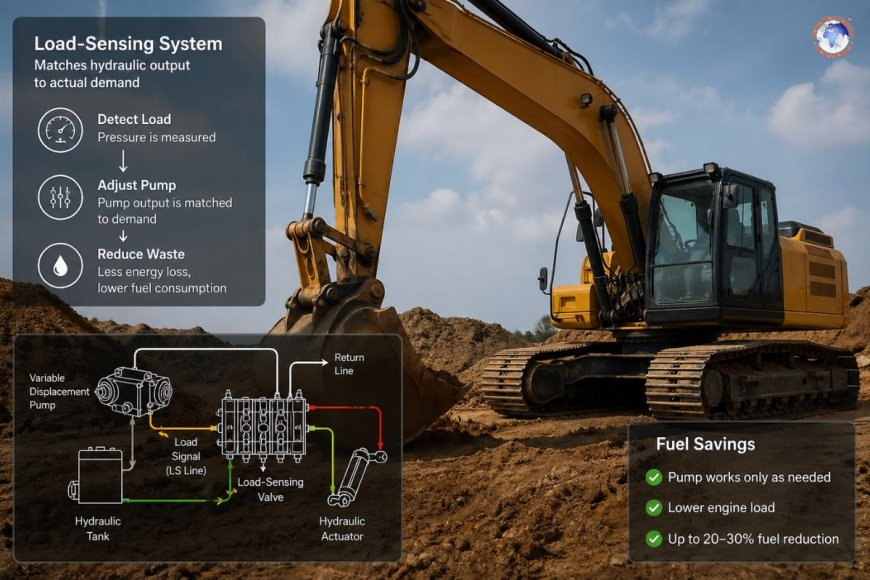 How do load-sensing valves reduce fuel consumption in mobile machinery?