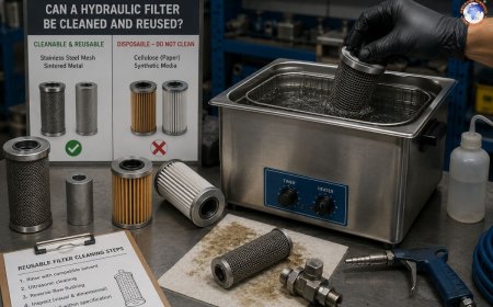 Can a hydraulic filter be cleaned and reused?