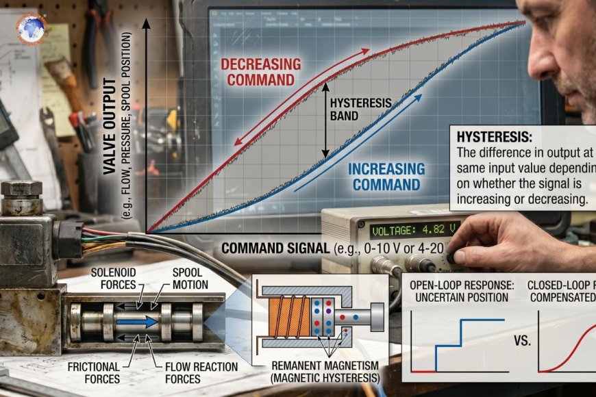 What does valve hysteresis mean in hydraulic proportional valves?