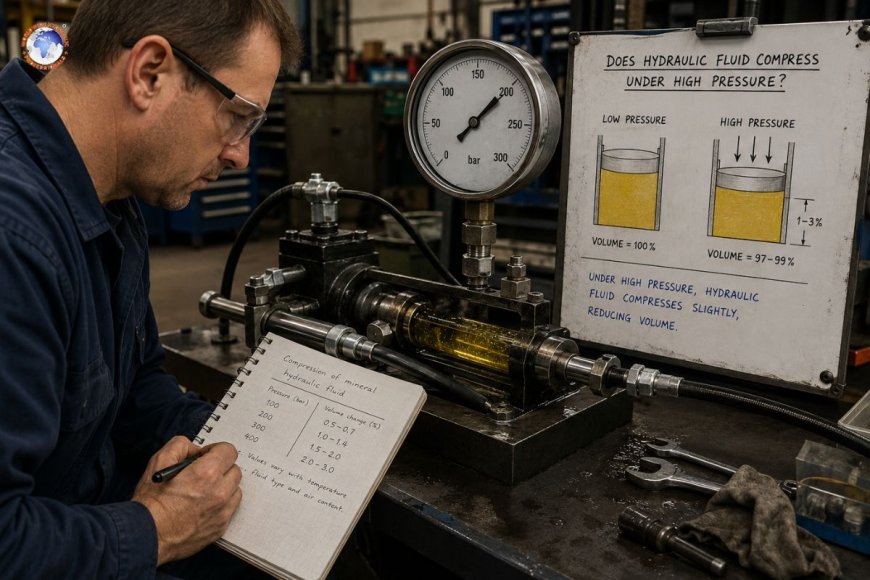 Does hydraulic fluid compress under high pressure?