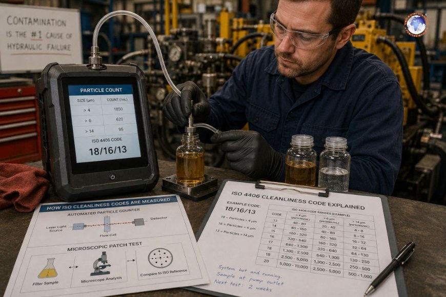 What are hydraulic fluid ISO cleanliness codes and how are they measured?