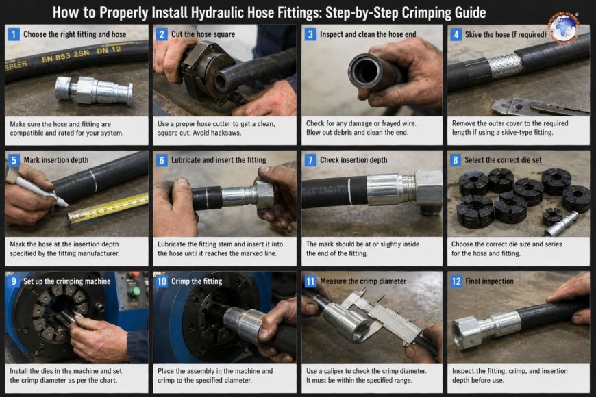 How to properly install hydraulic hose fittings: step-by-step crimping guide?