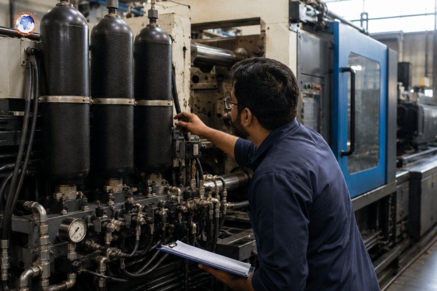 Why are accumulators commonly used in hydraulic presses and injection molding machines?