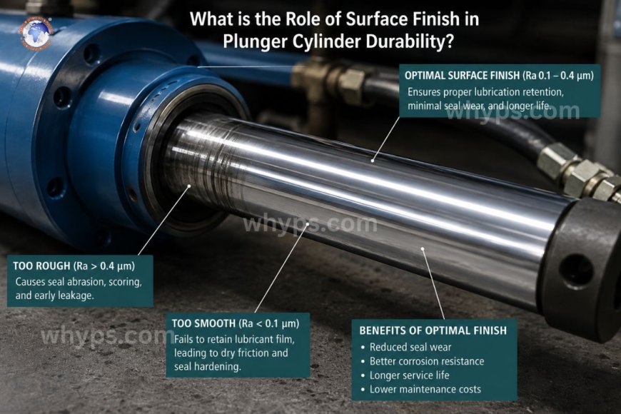 What is the role of surface finish in plunger cylinder durability?