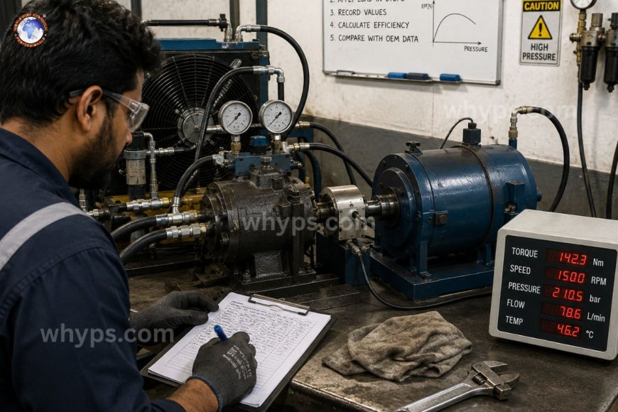 How do you test the efficiency of a hydraulic motor?