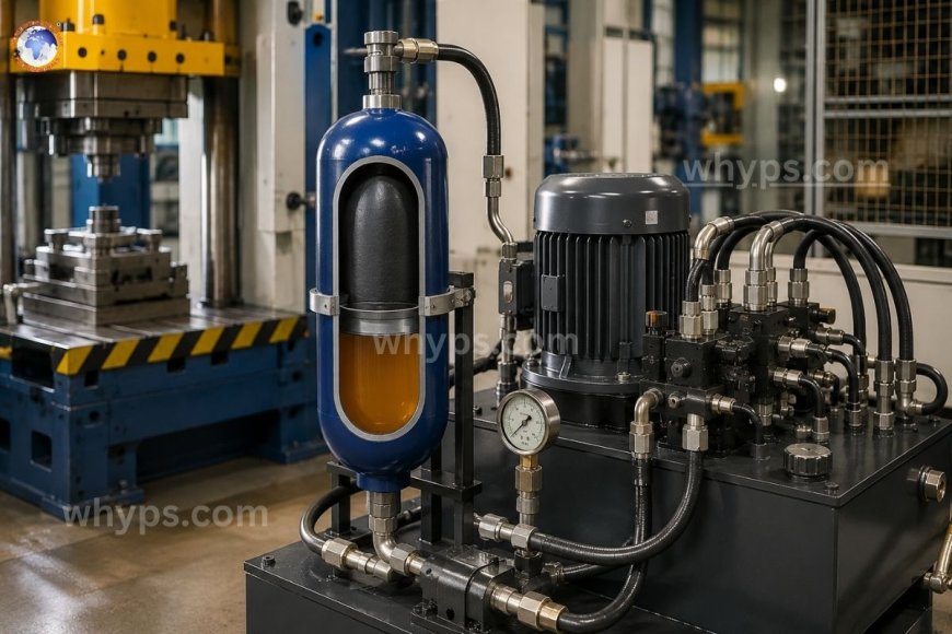 How does a hydraulic accumulator improve system efficiency and performance?