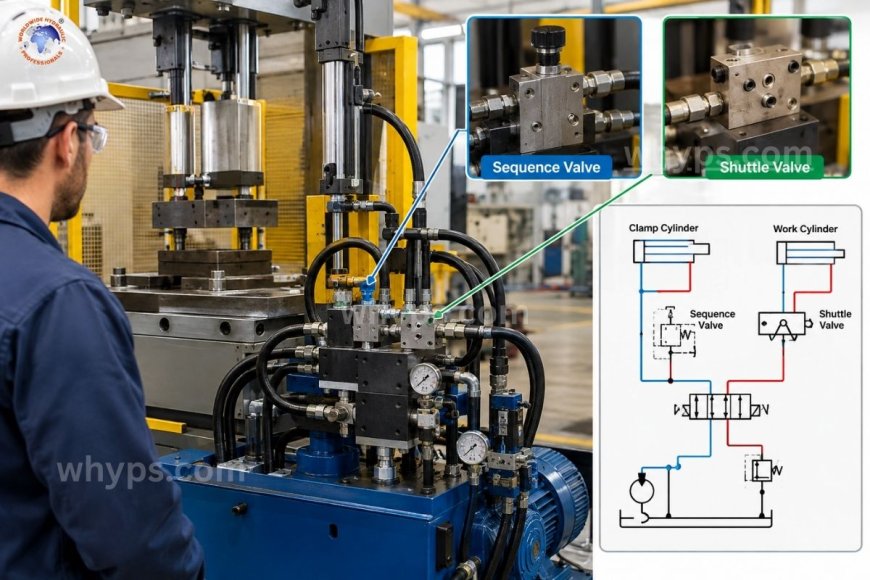 Where are sequence and shuttle valves used in complex hydraulic circuits?