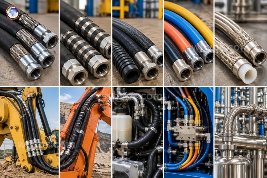 What types of hydraulic hoses are available, and where are they used?