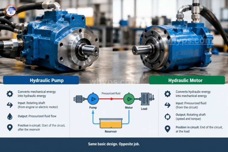 What is the difference between hydraulic pumps and hydraulic motors?