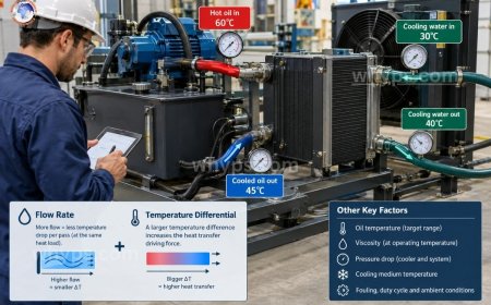How important is the oil flow rate and temperature differential in sizing a hydraulic heat exchanger?