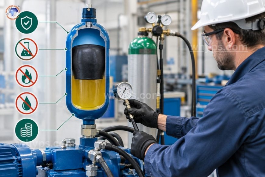 Why is nitrogen used in hydraulic accumulators?