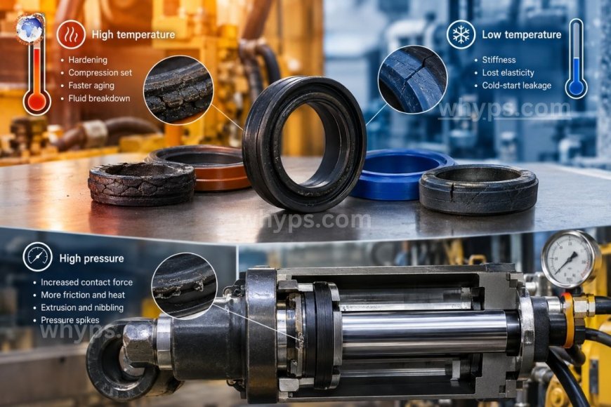 How do temperature and pressure affect hydraulic seal performance?