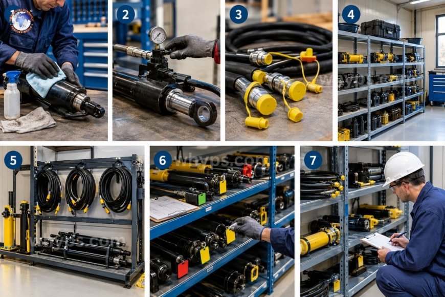 What steps ensure safe storage of hydraulic hand tools?